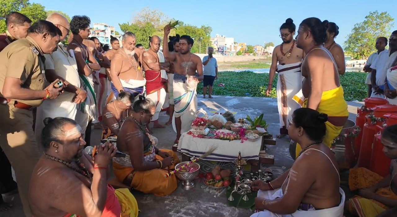 Theertha sangrahanam at the Vaigai, 9 September.