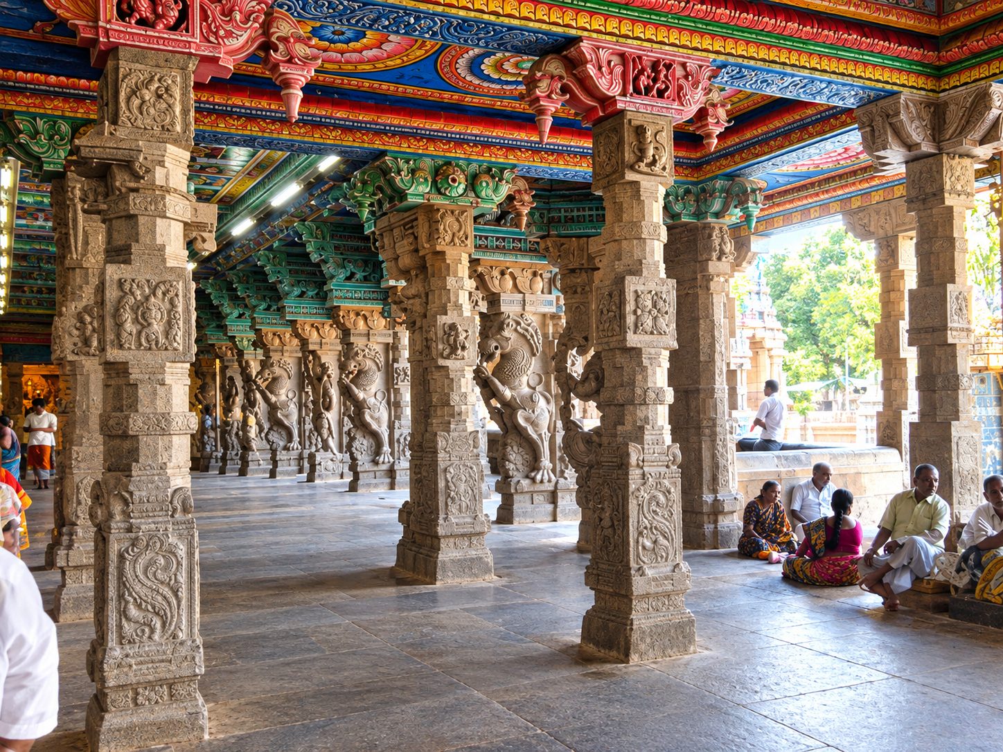 Pillar sculptures in the Thousand Pillar Hall.