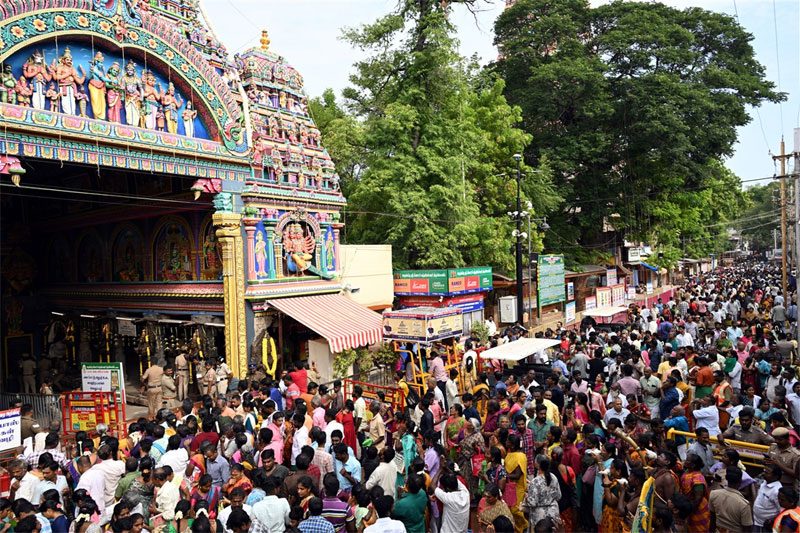 A section of the crowd of devotees waiting at the Madurai Meenakshi Amman Temple consecration ceremony.